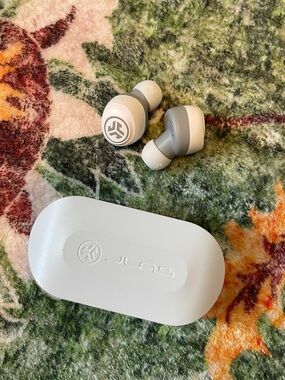 JLab True Wireless Earbuds in White and Gray - Secure Fit, Clear Sound